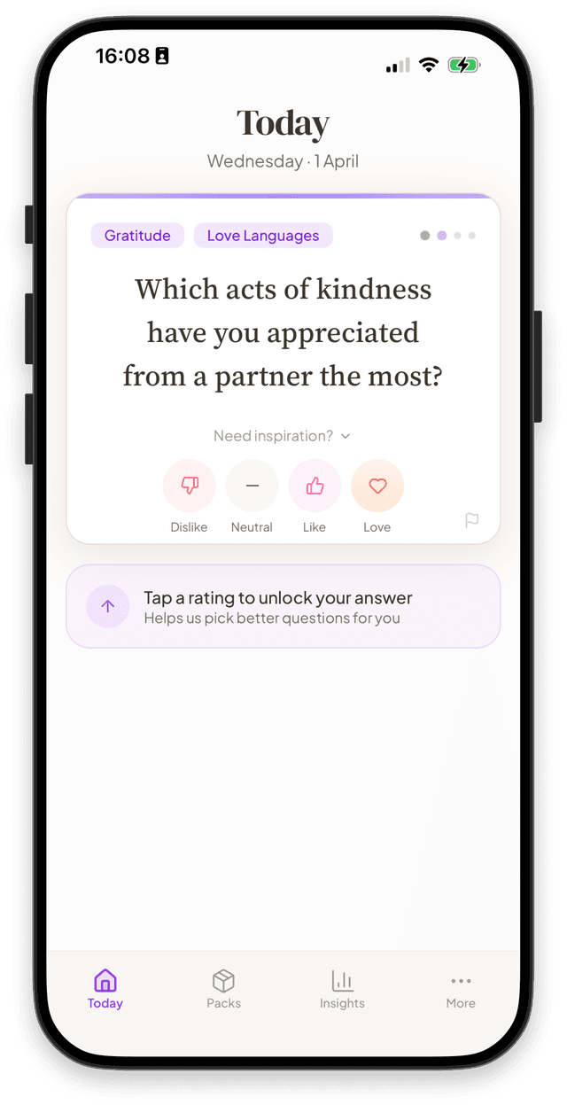 Aperi app showing today's question on iPhone